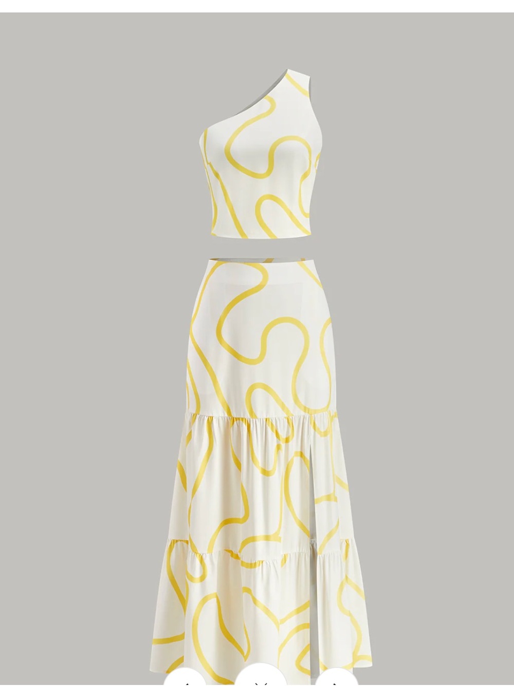 Commense White One-Shoulder Two-Piece Maxi with Yellow Swirl